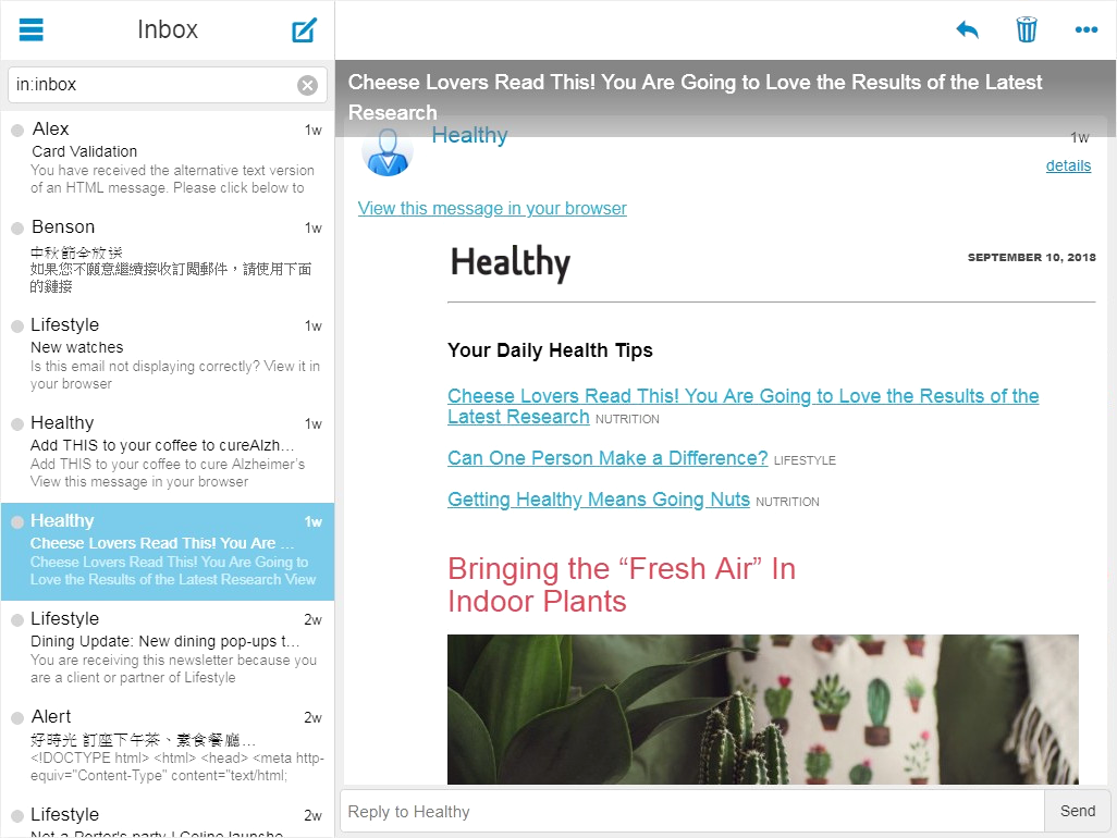 Mailbox interface on tablet NETVIGATOR Email service system enhancement - tablet UI