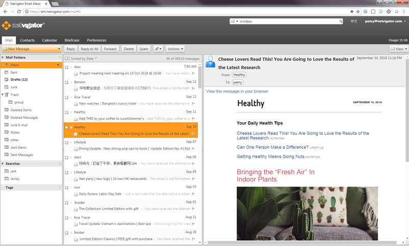 Mailbox interface on webpage NETVIGATOR Email service system enhancement - web UI